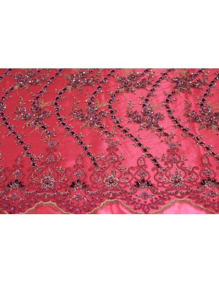 Tissu Tulle Perle Rouge -Coupon de 3m40