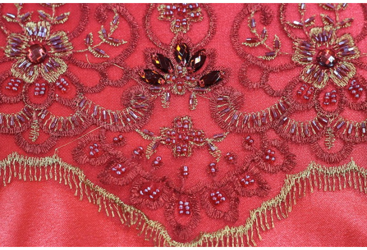Tissu Tulle Perle Rouge -Coupon de 3m40