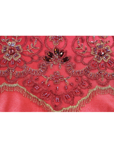 Tissu Tulle Perle Rouge -Coupon de 3m40