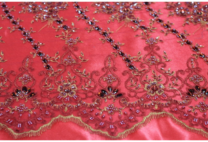 Tissu Tulle Perle Rouge -Coupon de 3m40