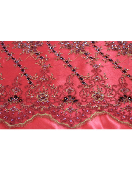 Tissu Tulle Perle Rouge -Coupon de 3m40