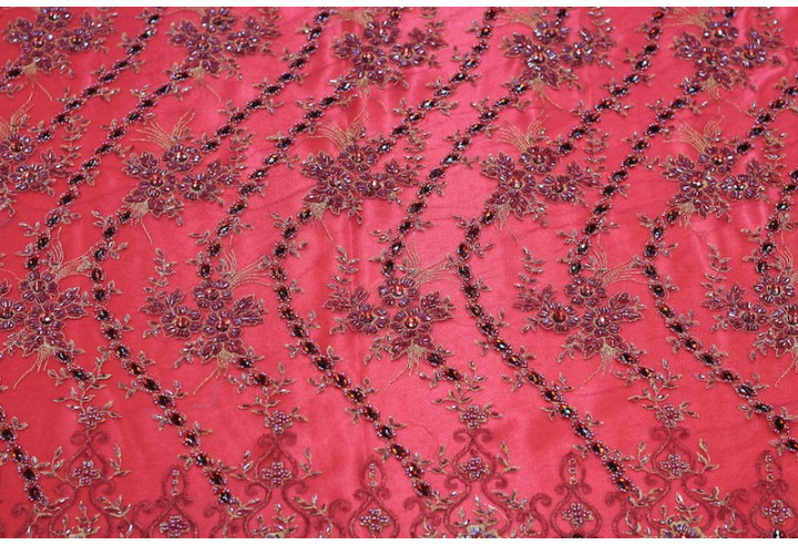 Tissu Tulle Perle Rouge -Coupon de 3m40