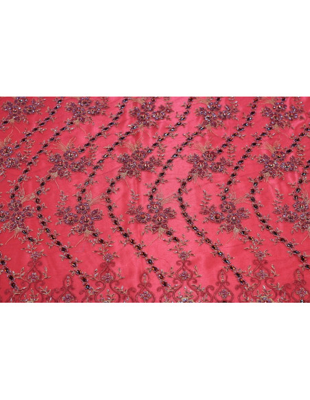 Tissu Tulle Perle Rouge -Coupon de 3m40