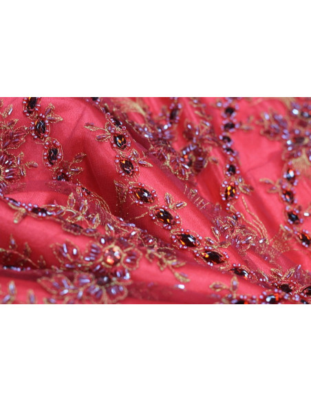 Tissu Tulle Perle Rouge -Coupon de 3m40