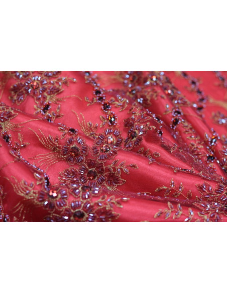 Tissu Tulle Perle Rouge -Coupon de 3m40