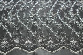 Tissu Tulle Perlé Noir Argent -Coupon de 3m40