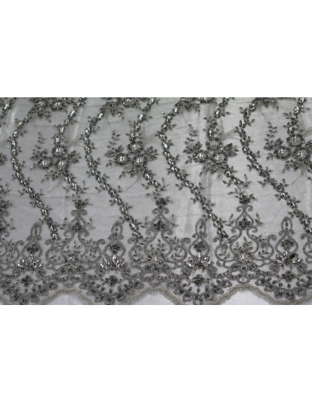 Tissu Tulle Perlé Gris -Coupon de 3m40