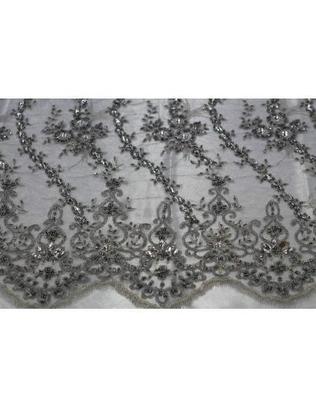 Tissu Tulle Perlé Gris -Coupon de 3m40