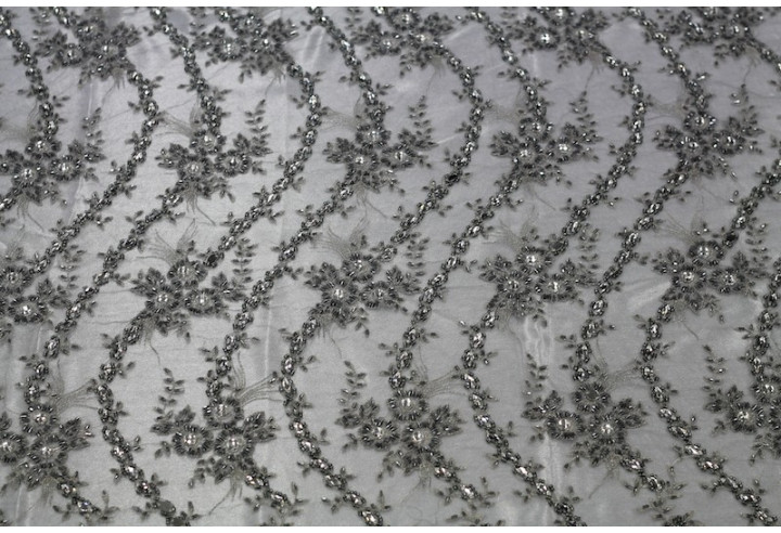 Tissu Tulle Perlé Gris -Coupon de 3m40