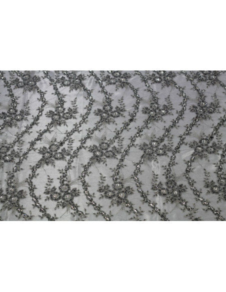 Tissu Tulle Perlé Gris -Coupon de 3m40