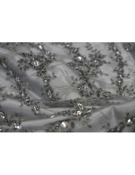 Tissu Tulle Perlé Gris -Coupon de 3m40