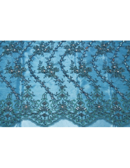 Tissu Tulle Perlé Turquoise -Coupon de 3m40