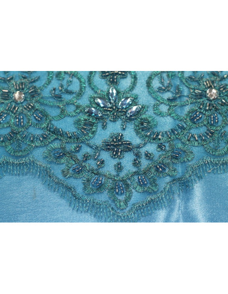 Tissu Tulle Perlé Turquoise -Coupon de 3m40