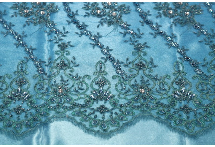 Tissu Tulle Perlé Turquoise -Coupon de 3m40