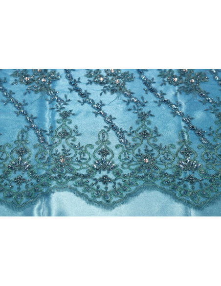Tissu Tulle Perlé Turquoise -Coupon de 3m40
