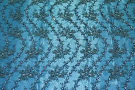 Tissu Tulle Perlé Turquoise -Coupon de 3m40
