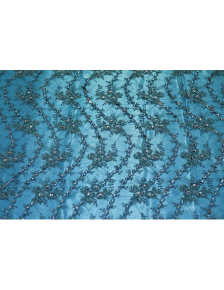 Tissu Tulle Perlé Turquoise -Coupon de 3m40