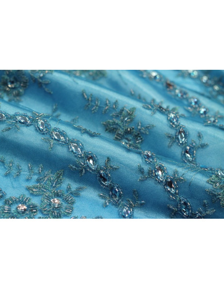 Tissu Tulle Perlé Turquoise -Coupon de 3m40