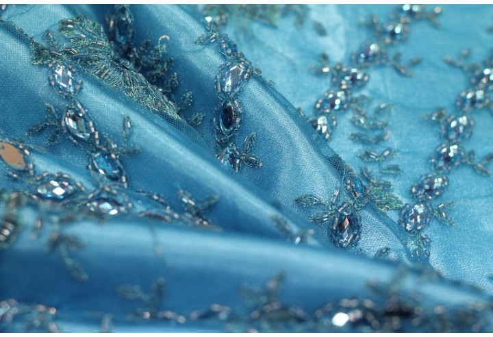 Tissu Tulle Perlé Turquoise -Coupon de 3m40
