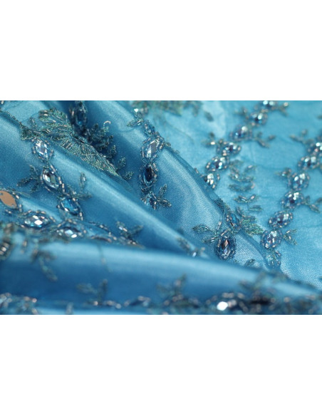 Tissu Tulle Perlé Turquoise -Coupon de 3m40
