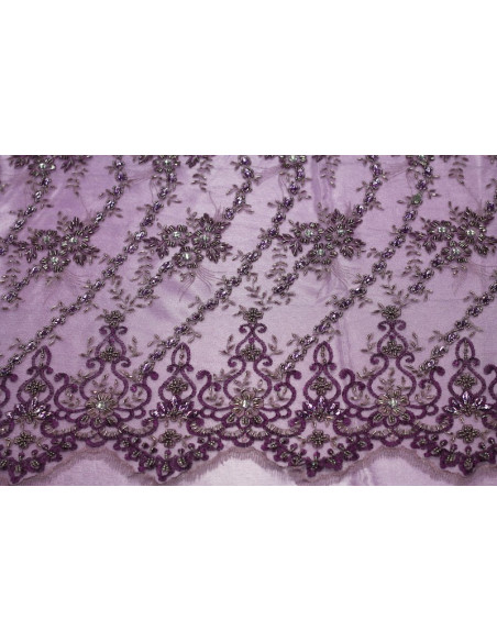 Tissu Tulle Perlé Violet -Coupon de 3m40