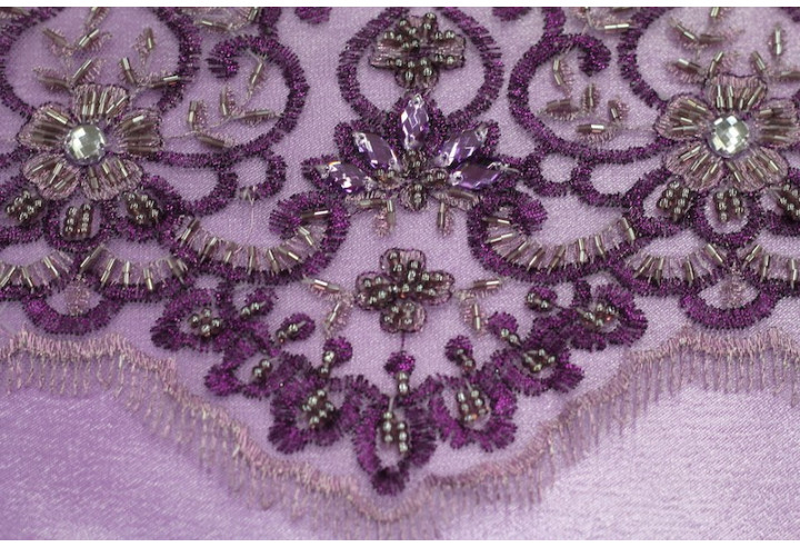 Tissu Tulle Perlé Violet -Coupon de 3m40