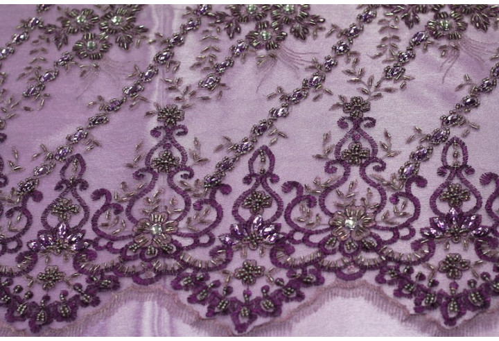 Tissu Tulle Perlé Violet -Coupon de 3m40