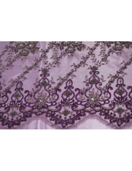 Tissu Tulle Perlé Violet -Coupon de 3m40