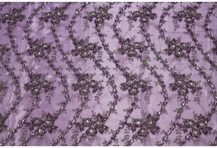 Tissu Tulle Perlé Violet -Coupon de 3m40