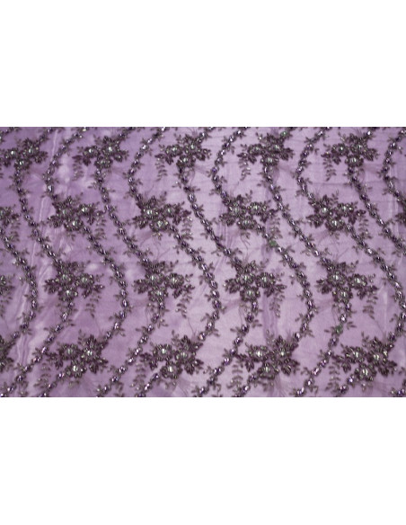 Tissu Tulle Perlé Violet -Coupon de 3m40