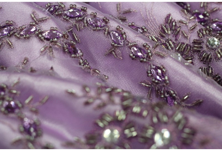 Tissu Tulle Perlé Violet -Coupon de 3m40