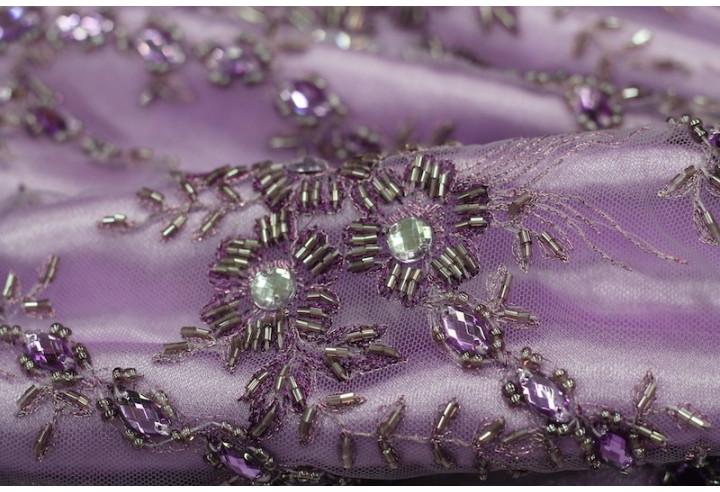 Tissu Tulle Perlé Violet -Coupon de 3m40
