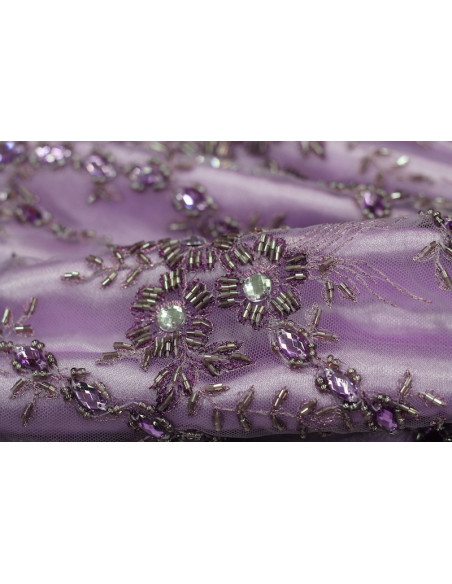Tissu Tulle Perlé Violet -Coupon de 3m40