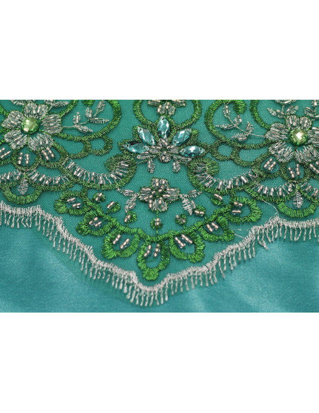 Tissu Tulle Perlé Vert Royal -Coupon de 3m40