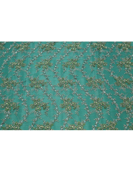 Tissu Tulle Perlé Vert Royal -Coupon de 3m40