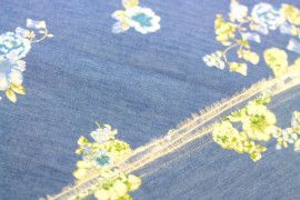 Tissu Chambray imprime Fleuri Bleu -Au Metre