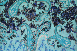 Tissu Viscose Imprimée Cachemire Vintage Turquoise -Au Mètre