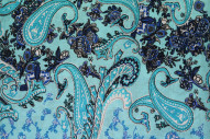 Tissu Viscose Imprimée Cachemire Vintage Turquoise -Au Mètre