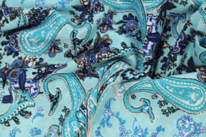 Tissu Viscose Imprimée Cachemire Vintage Turquoise -Au Mètre 2