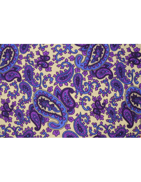 Tissu Viscose Imprimée Paisley Violet -Au Mètre