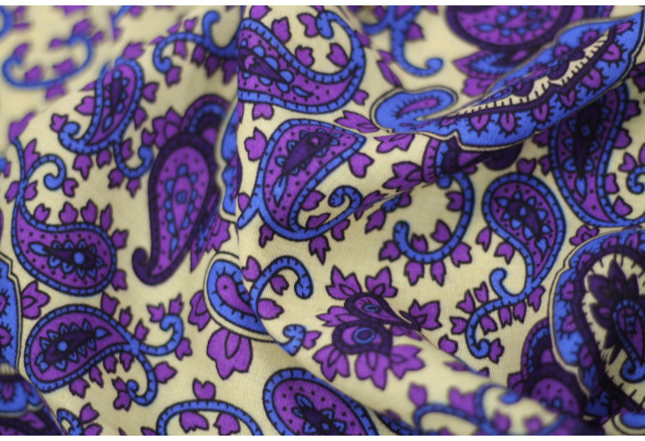 Tissu Viscose Imprimée Paisley Violet -Au Mètre