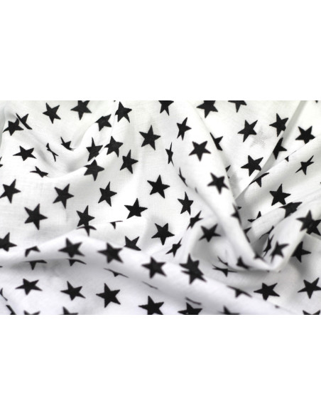 Tissu Viscose Imprimée Étoile Blanc/Noir -Au Mètre