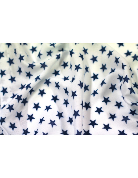 Tissu Viscose Imprimée Étoile Blanc/Marine -Au Mètre
