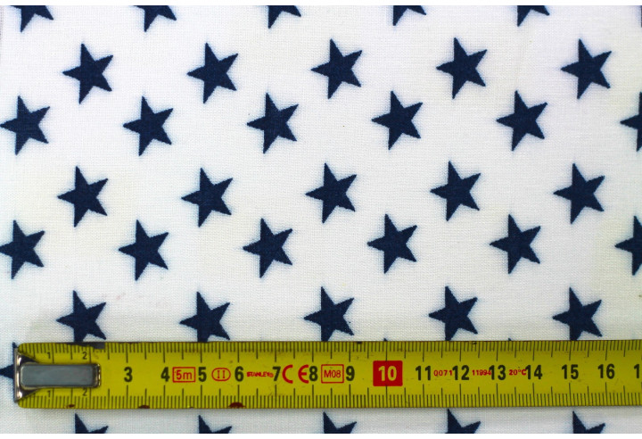 Tissu Viscose Imprimée Étoile Blanc/Marine -Au Mètre