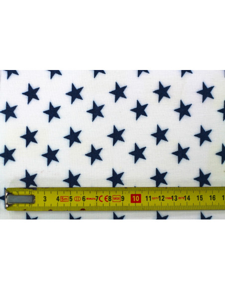 Tissu Viscose Imprimée Étoile Blanc/Marine -Au Mètre