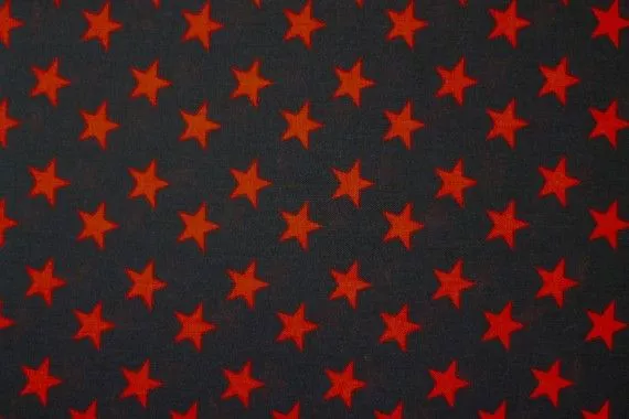 Tissu Viscose Imprimée Étoile Noir/Rouge -Au Mètre
