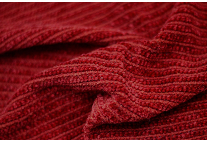 Tissu Maille Tricot Chenille Rouge -Au Mètre