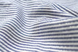 Tissu Seersucker Coton Rayé Lurex Bleu -Au Mètre