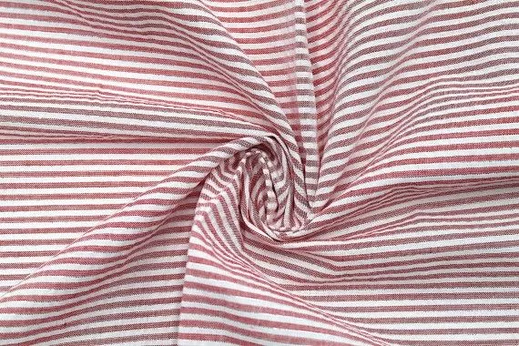 Tissu Seersucker Coton Rayé Lurex Rouge -Au Mètre