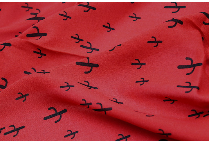 Tissu Viscose Imprimée Cactus Rouge -Au Mètre